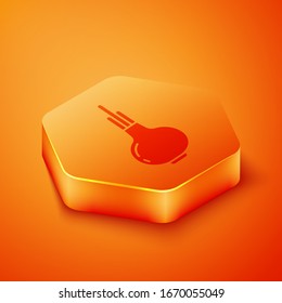 Isometric Onion icon isolated on orange background. Orange hexagon button. Vector Illustration