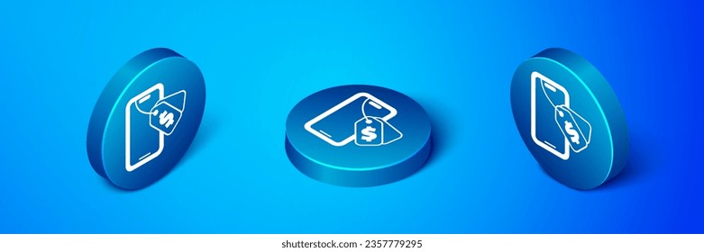 Isometric Online auction icon isolated on blue background. Bid sign. Auction bidding. Sale and buyers. Blue circle button. Vector