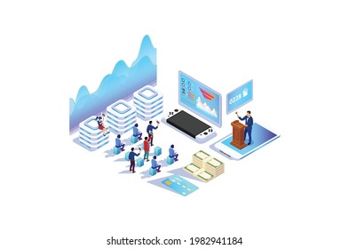 Isometric Online Auction Illustration, Web Banners, Suitable for Diagrams, Infographics, Book Illustration, Game Asset, And Other Graphic Related Assets