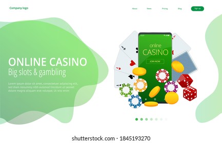 Isometric Online Casino Concept. Online Big Slots Casino Marketing Banner, Gaming Apps Web landing page template.