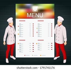 Isometric Online cooking classes concept. Online ordering food in a restaurant