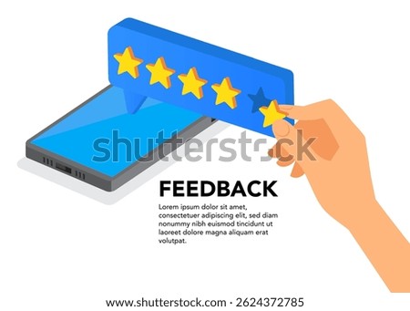 Isometric online customer review or feedback. Vector illustration. Stock Illustration