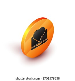 Aplicación de citas en línea isométrica e icono de chat aislado en fondo blanco. Día Internacional de la Mujer Feliz. Botón de círculo naranja. Ilustración vectorial