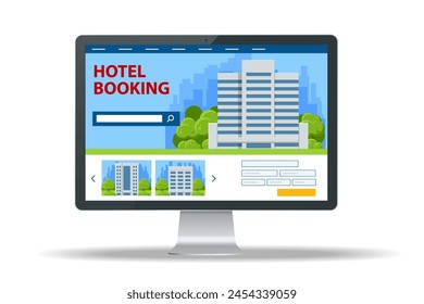 Isometric online hotel booking concept. Buying ticket with smartphone. People booking hotel and search reservation for holiday. Smartphone maps gps location.
