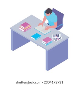 Isometric online library isolated composition of book electronic library reading icons on blank background vector illustration