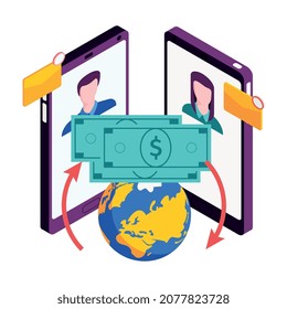 Composición isométrica de los bancos móviles en línea con iconos de intercambio de smartphones y métodos de pago ilustraciones vectoriales