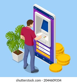 Isometric Online Mobile Banking and Internet Banking. Mobile Banking application On a Screen