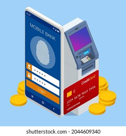 Isometric Online Mobile Banking and Internet Banking. Mobile Banking application On a Screen