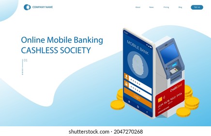 Isometric Online Mobile Banking and Internet Banking. Mobile Banking application On a Screen