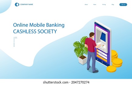 Isometric Online Mobile Banking and Internet Banking. Mobile Banking application On a Screen