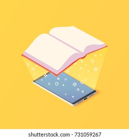 Concepto de biblioteca móvil en línea isométrica.