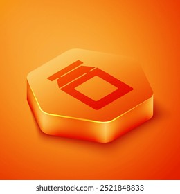 Isometric Online ordering and fast food delivery icon isolated on orange background. Orange hexagon button. Vector