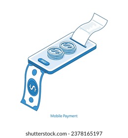 Concepto de pago online isométrico. Factura electrónica, recibo de papel. 