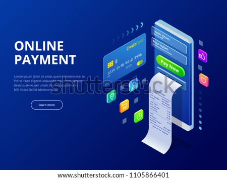 Isometric online payment online concept. Internet payments, protection money transfer, online bank vector illustration