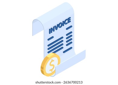 Isometric Online payment and invoice system isometric vector. Digital financial services icon coins for banking and e-commerce design.