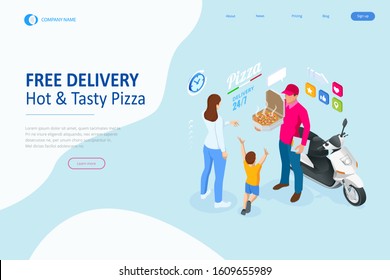 Isometric Online Pizza Order mobile app templates. Free delivery, Fast food delivery online service.
