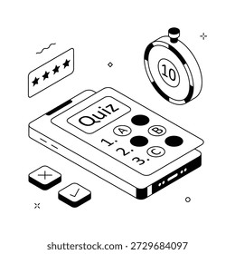 Isometric online quiz illustration representing digital testing and elearning