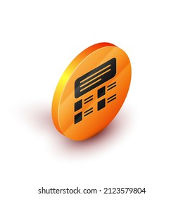 Isometric Online quiz, test, survey or checklist icon isolated on white background. Exam list. E-education concept. Orange circle button. Vector Illustration