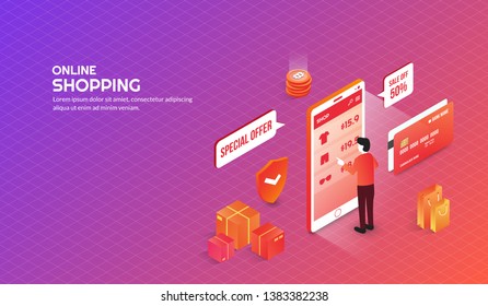 Isometric online shopping background for business concept