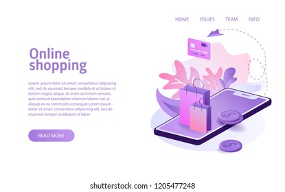 isometric online shopping concept business marketing layout for website landing header