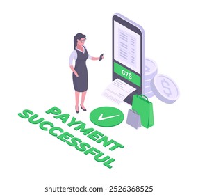 Isometric online shopping. Electronic payment service, mobile payments, online money transfer 3d vector illustration. Contactless payment concept on white background