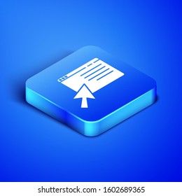 Isometric Online shopping on screen icon isolated on blue background. Concept e-commerce, e-business, online business marketing. Blue square button. Vector Illustration