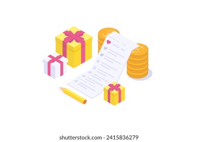 Isometric Online shopping wishlist, add to personalized collection concept. Vector illustration.