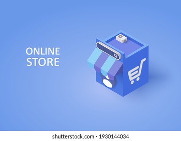 Isometric online store template. Business. E-commerce concept. Vector illustration. EPS 10