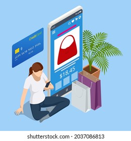 Isometric Online Store for Women. Clothing store, Online Shopping, Home delivery.