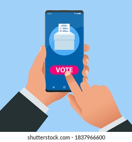 Isometric Online Voting and Election Concept. E-voting, Election Internet System. Smartphone with Vote on Screen.