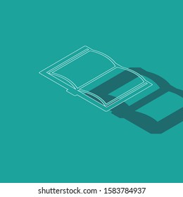 Isometric Open book icon isolated on green background.  Vector Illustration