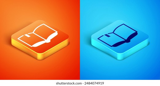 Isometric Open book icon isolated on orange and blue background.  Vector
