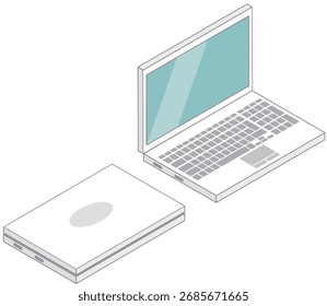 Conjunto de laptop isométrico aberto e fechado com linhas principais