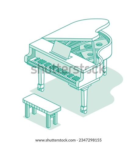 Isometric open grand piano. Vector illustration. Music object isolated on white background. Outline icon.