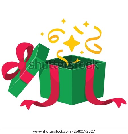 isometric open green gift box with red ribbon vector illustration on white background