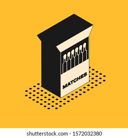 Isometric Open matchbox and matches icon isolated on yellow background.  Vector Illustration