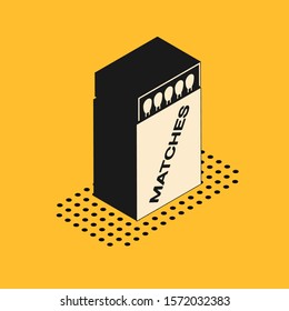 Isometric Open matchbox and matches icon isolated on yellow background.  Vector Illustration