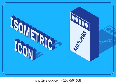 Isometric Open matchbox and matches icon isolated on blue background.  Vector Illustration
