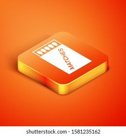 Isometric Open matchbox and matches icon isolated on orange background.  Vector Illustration