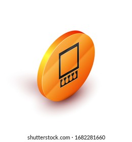 Isometric Open matchbox and matches icon isolated on white background. Orange circle button. Vector Illustration