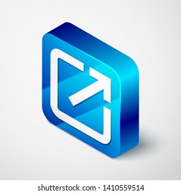 Isometric Open in new window icon isolated on white background. Open another tab button sign. Browser frame symbol. External link sign. Blue square button. Vector Illustration