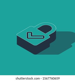 Isometric Open padlock and check mark icon isolated on green background. Cyber security concept. Digital data protection. Safety safety.  Vector Illustration