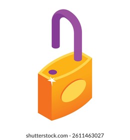 Isometric Open Padlock Icon. Cybersecurity Concept	