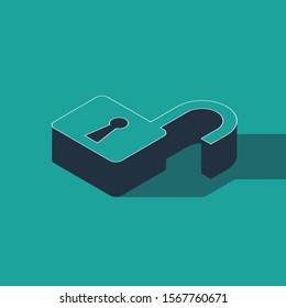 Isometric Open padlock icon isolated on green background. Opened lock sign. Cyber security concept. Digital data protection. Safety safety.  Vector Illustration