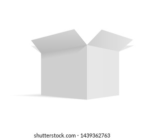 Isometric opened cardboard box packaging template isolated, vector illustration design.