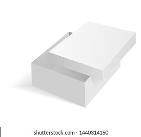 Isometric opened cardboard box packaging template isolated, vector illustration design