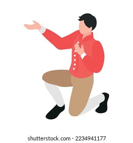 Isometric opera ballet theatre composition with isolated human character of theatrical performer in costume vector illustration