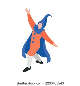 Isometric opera ballet theatre composition with isolated human character of theatrical performer in costume vector illustration