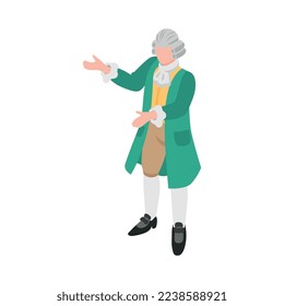 Isometric opera ballet theatre composition with isolated human character of theatrical performer in costume vector illustration
