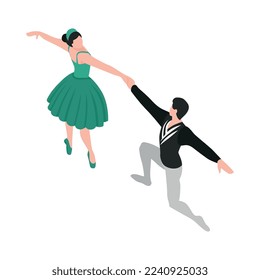 Composición de teatro de ópera isométrica con carácter humano aislado de intérprete teatral en ilustración vectorial de vestuario